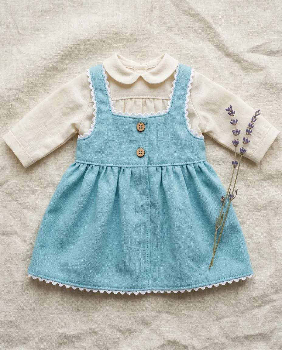 Bluebird Pinafore — handmade doll clothing by Fifty One and Beyond